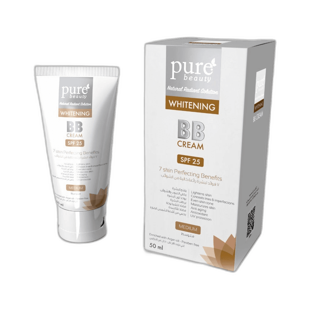 كريم تفتيح متوسط, بي بي, مع واقي شمس SPF 25, بيور بيوتي, 50 جم