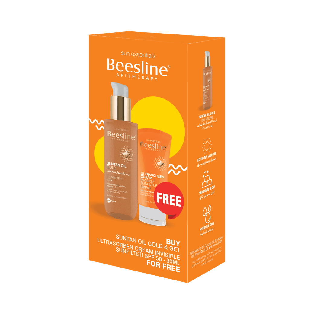 زيت تسمير بالذهب, مع واقي شمس شفاف SPF 50 بحجم 30 مل مجاناً